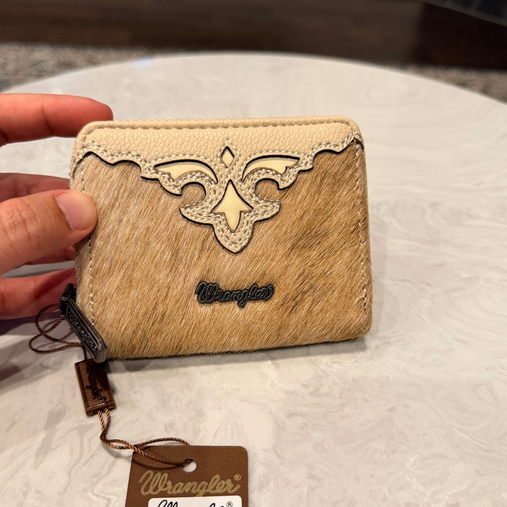 Wrangler Genuine Hair-On Cowhide Zip-Around Wallet Tan